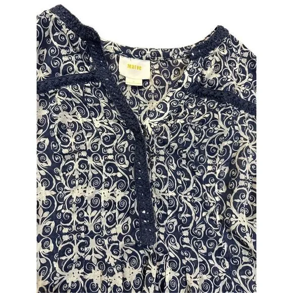 Anthropologie MaEve Abella Pintuck Blue Print Blouse sz 0 - Picture 7 of 11